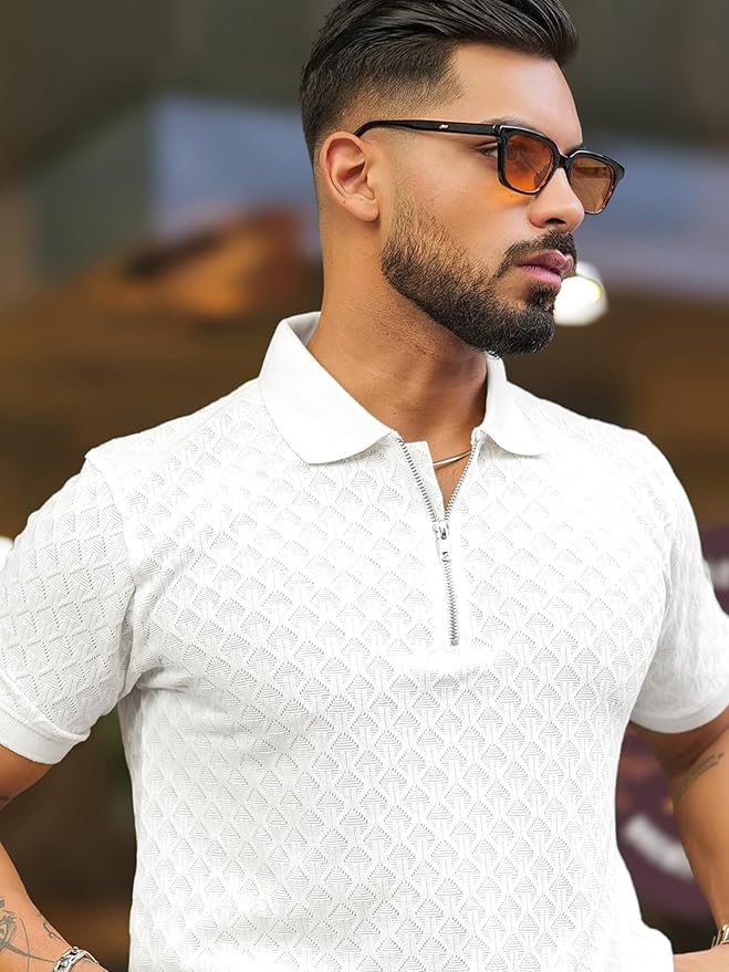 Aurelian White Zip Polo